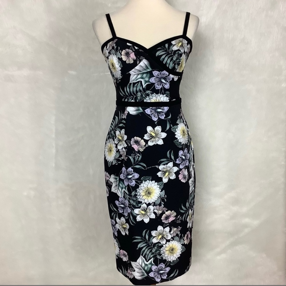 Black Halo Daria Black Floral Mini Sheath Dress